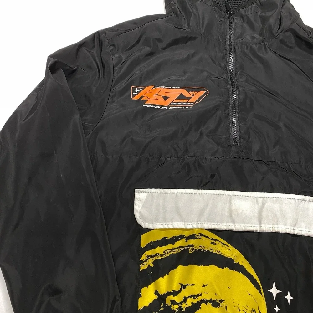 Reason Anorak Jacket Men's Medium Black Half-Zip World Skull Hooded - Picture 4 of 15